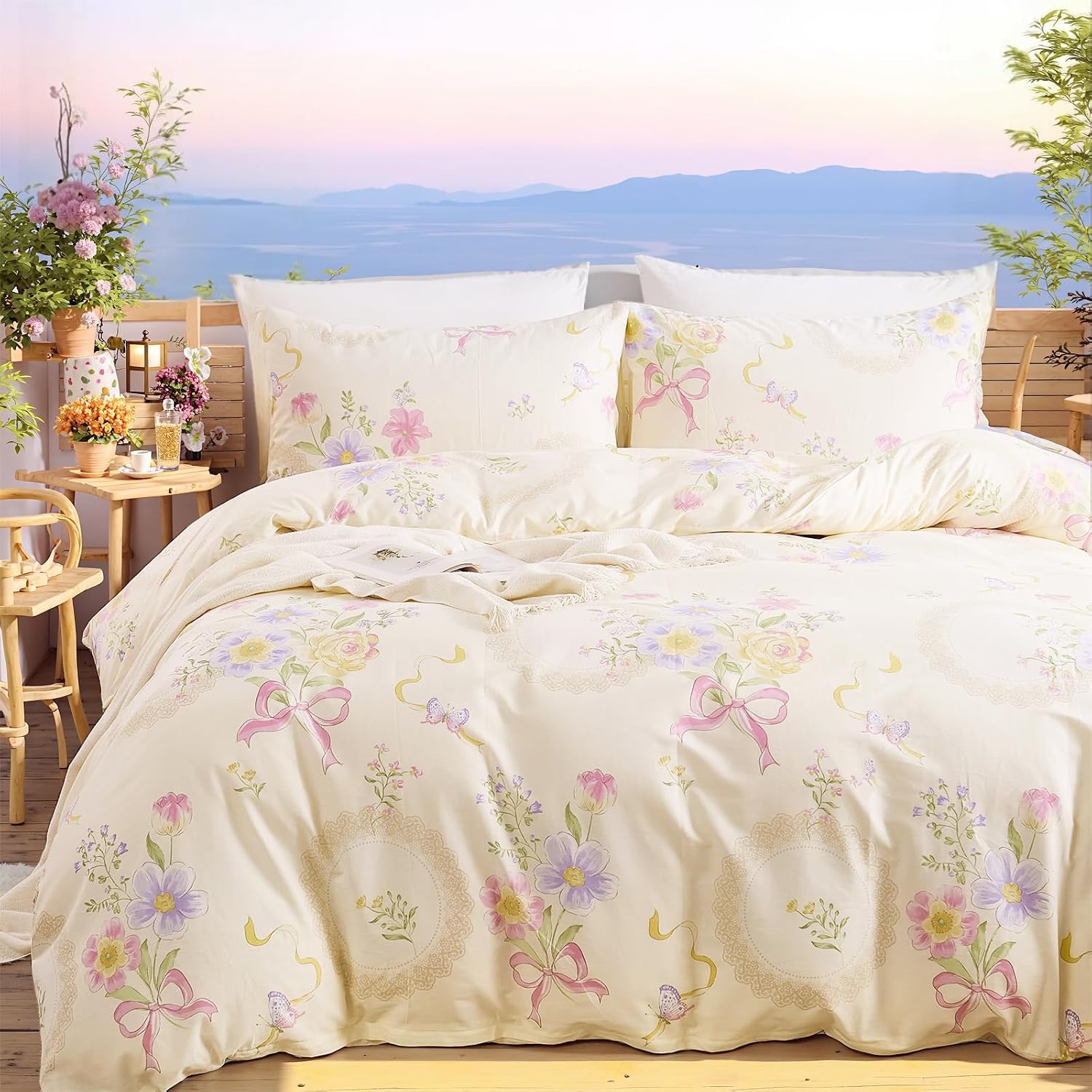 Aesthetic Floral Duvet Cover - Çiçek Desenli Yatak Örtüsü, Queen/King Boyutu