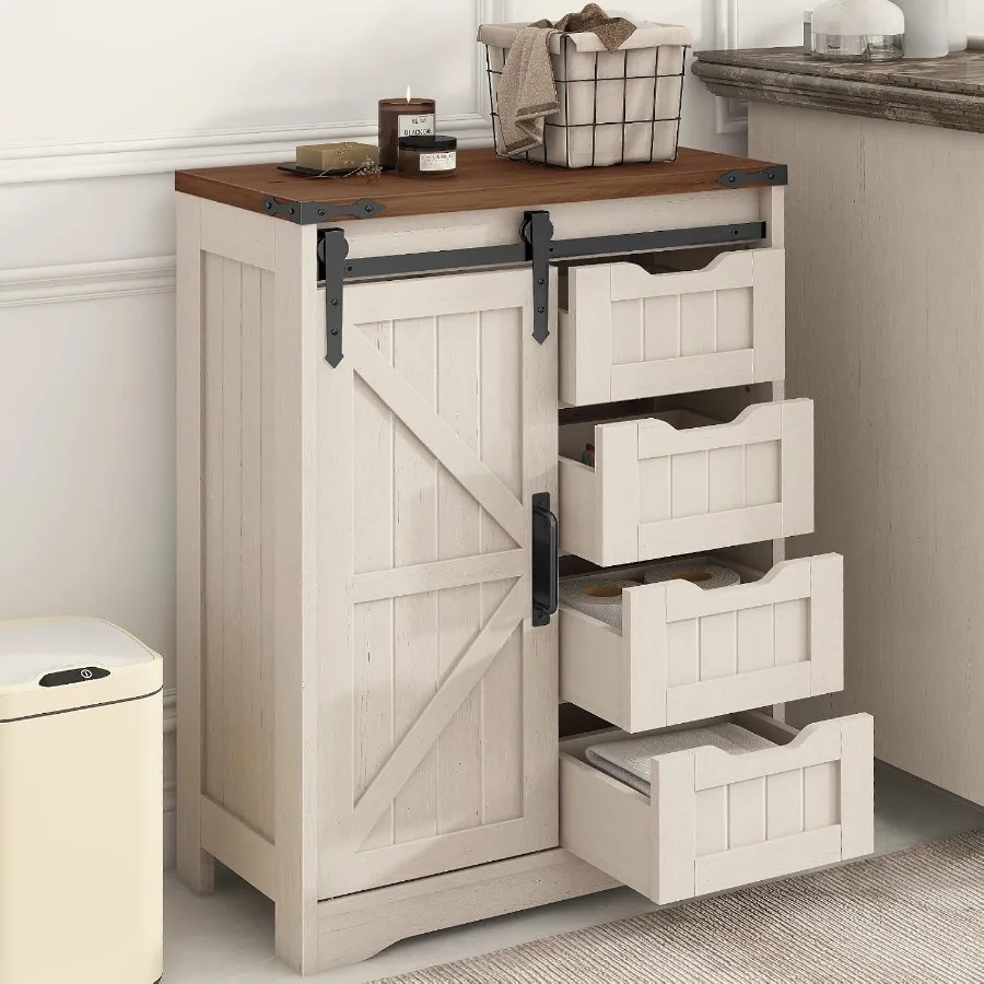 Storage & Organization - 4 çekmeceli ve sürgülü kapılı, beyaz
